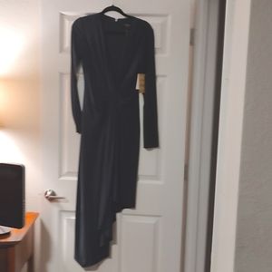 Laundry navy blue asymmetrical smocked mudi dress size s